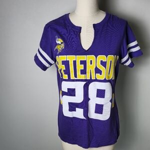 Vikings NFL Team Apparel, woman's large, purple and gold. Peterson #28 1